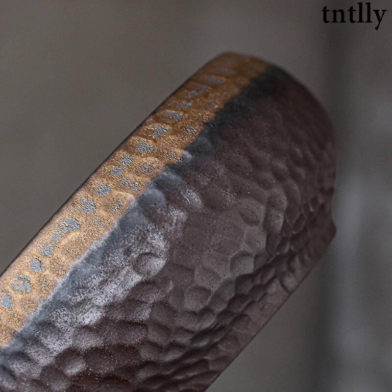 ☕茶具 鎏金粗陶茶洗水培大號筆洗陶瓷水盂茶碗茶渣桶禪意日式茶道配件-細節圖3