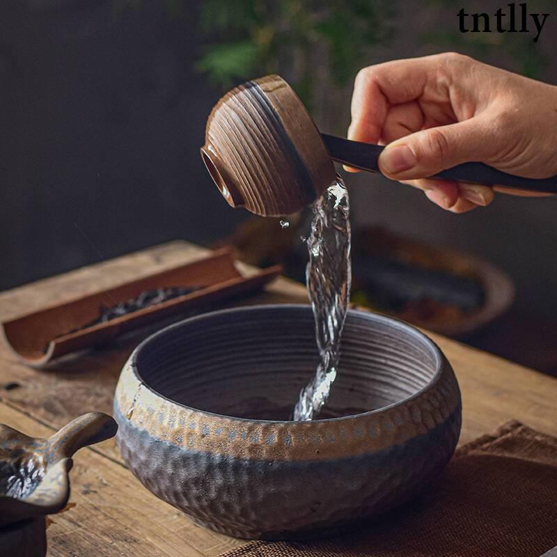 ☕茶具 鎏金粗陶茶洗水培大號筆洗陶瓷水盂茶碗茶渣桶禪意日式茶道配件-細節圖4