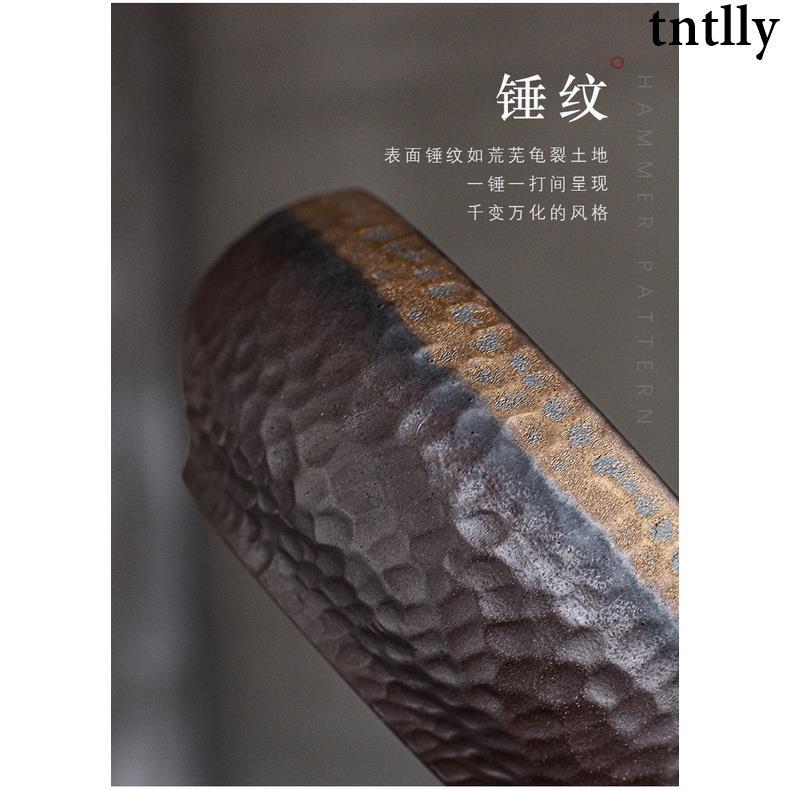 ☕茶具 鎏金粗陶茶洗水培大號筆洗陶瓷水盂茶碗茶渣桶禪意日式茶道配件-細節圖8