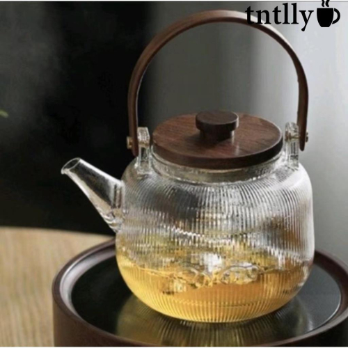 ☕蒸煮兩用可加熱煮茶器 木把提樑泡茶壺 家用高硼硅玻璃壺 茶壺 提樑玻璃壺
