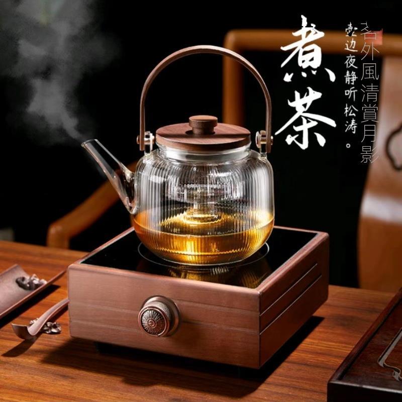 ☕蒸煮兩用可加熱煮茶器 木把提樑泡茶壺 家用高硼硅玻璃壺 茶壺 提樑玻璃壺-細節圖2