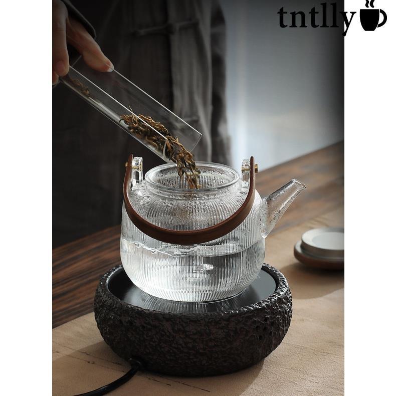 ☕蒸煮兩用可加熱煮茶器 木把提樑泡茶壺 家用高硼硅玻璃壺 茶壺 提樑玻璃壺-細節圖9