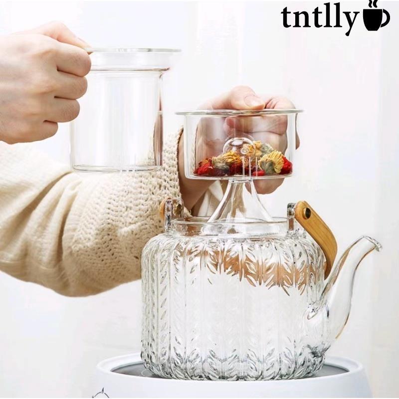☕玻璃蒸汽煮茶壺 玻璃泡茶壺 竹製提樑玻璃壺 茶水分離壺 可直燒壺 耐熱玻璃壺 家用大容量壺 壺 家用養-細節圖2