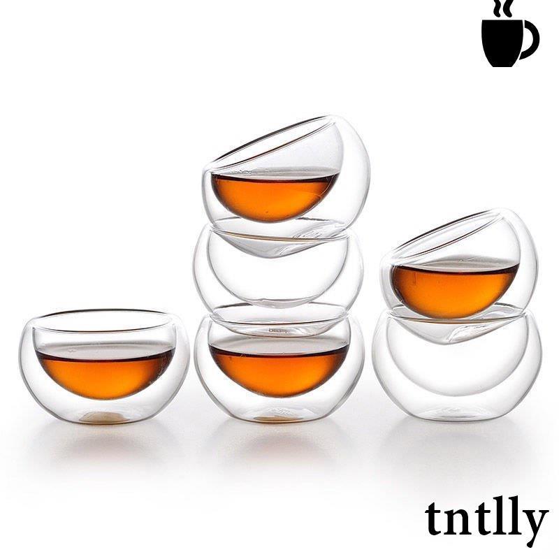 ☕茶具 透明玻璃杯隔熱雙層小茶杯6只裝防燙小杯子迷你50ML功夫茶具套裝-細節圖2