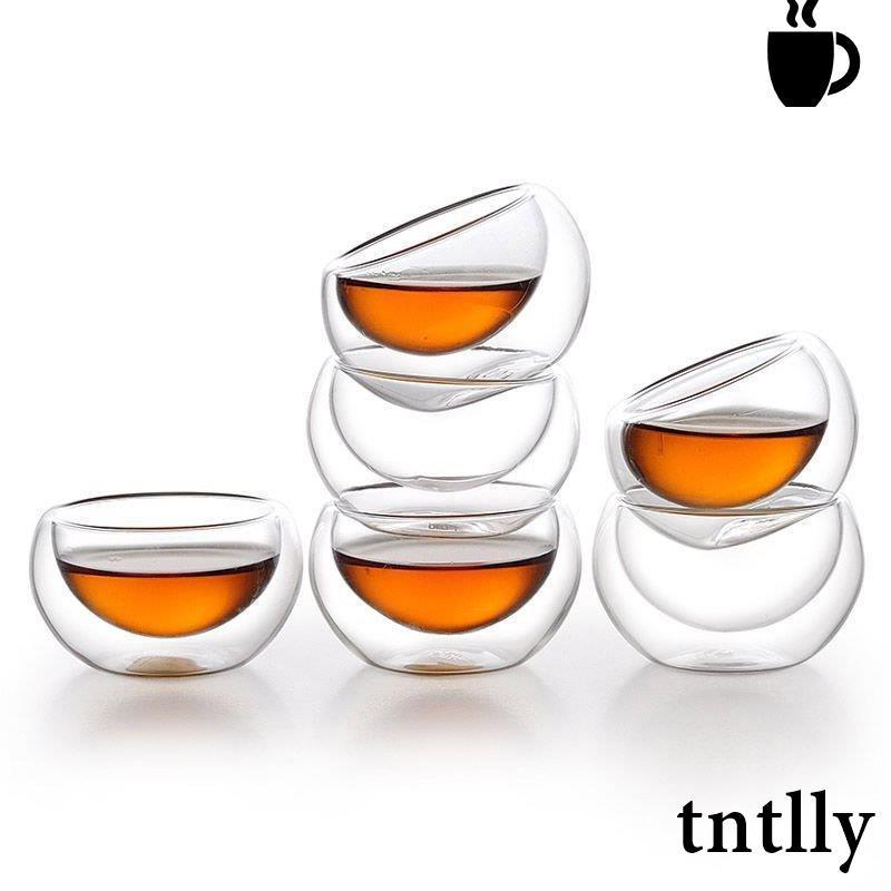 ☕茶具 透明玻璃杯隔熱雙層小茶杯6只裝防燙小杯子迷你50ML功夫茶具套裝-細節圖4