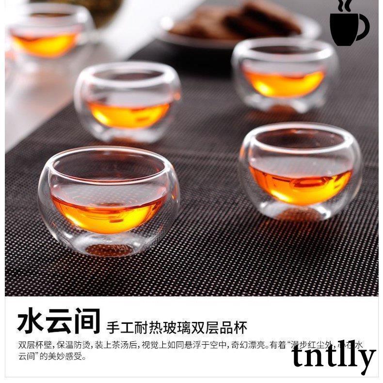 ☕茶具 透明玻璃杯隔熱雙層小茶杯6只裝防燙小杯子迷你50ML功夫茶具套裝-細節圖6