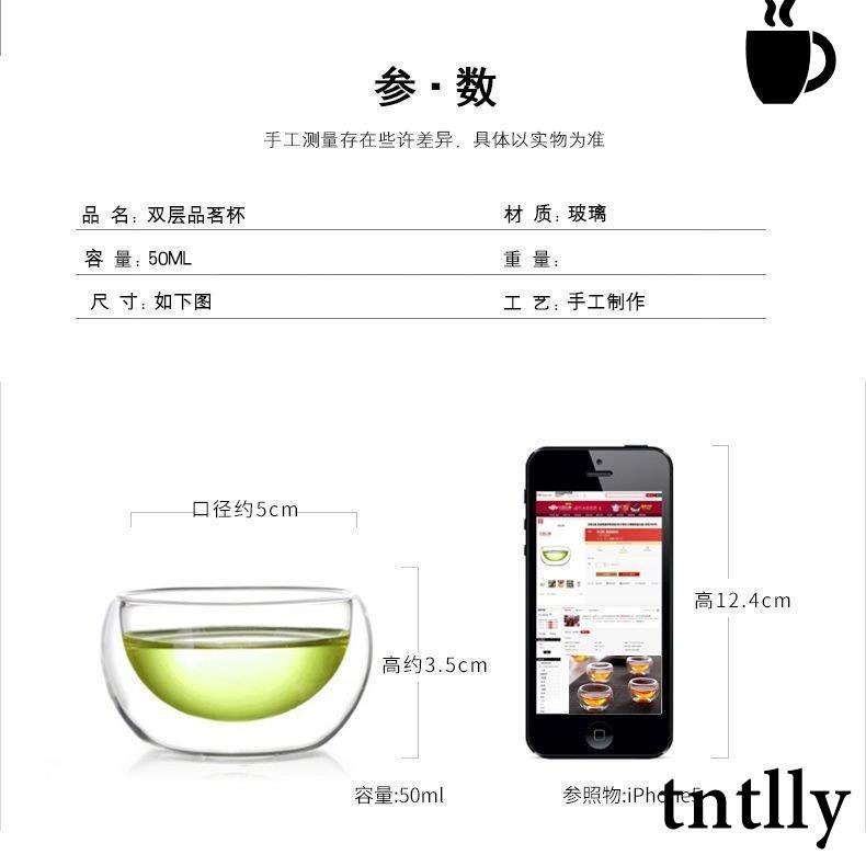 ☕茶具 透明玻璃杯隔熱雙層小茶杯6只裝防燙小杯子迷你50ML功夫茶具套裝-細節圖7