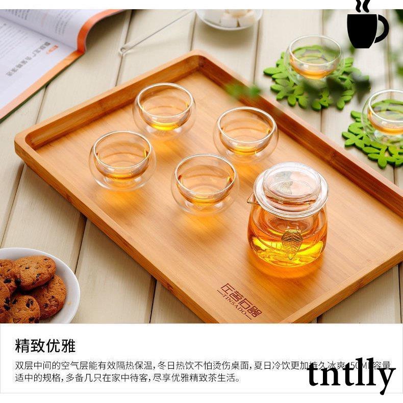 ☕茶具 透明玻璃杯隔熱雙層小茶杯6只裝防燙小杯子迷你50ML功夫茶具套裝-細節圖9