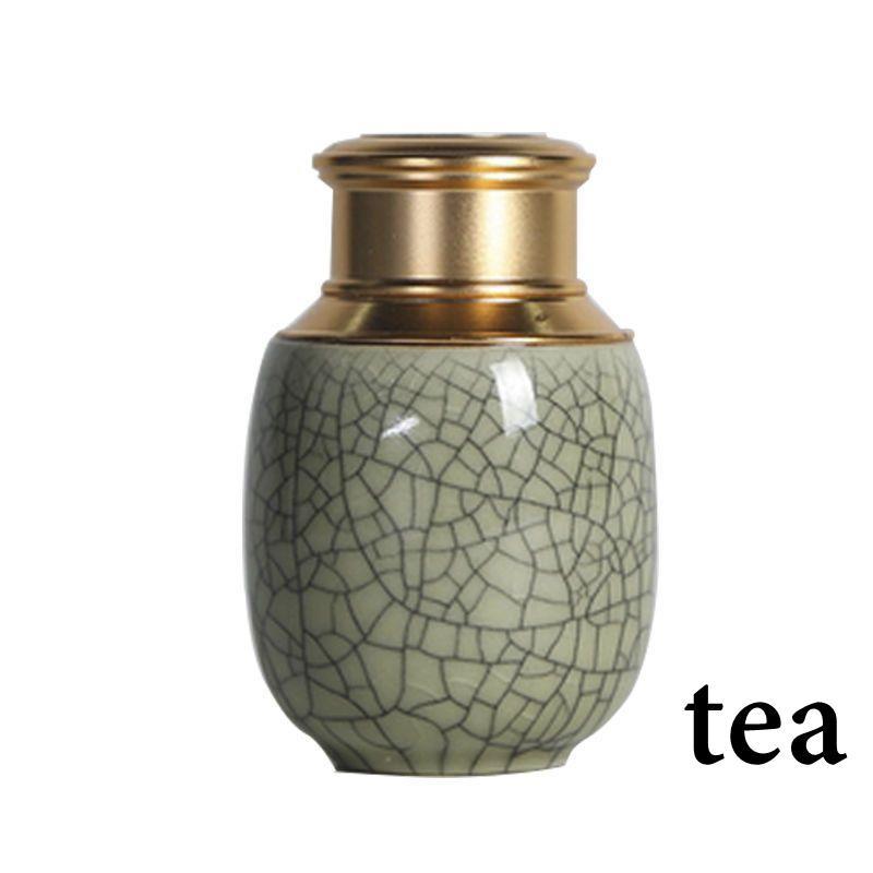 ☕茶具 tea青瓷密封茶葉罐金屬蓋日式陶瓷便攜小號茶罐便攜哥窯存茶罐茶葉盒-細節圖6