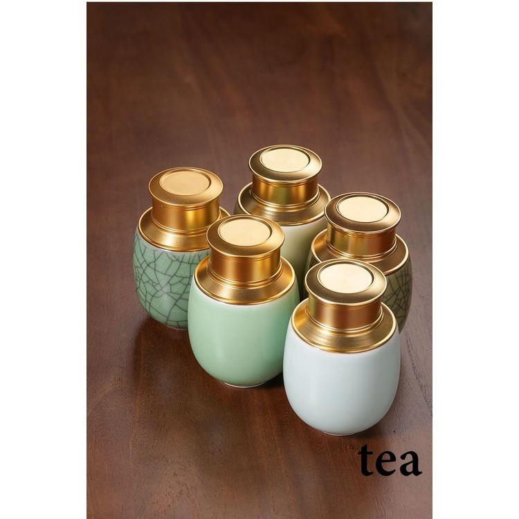 ☕茶具 tea青瓷密封茶葉罐金屬蓋日式陶瓷便攜小號茶罐便攜哥窯存茶罐茶葉盒-細節圖9