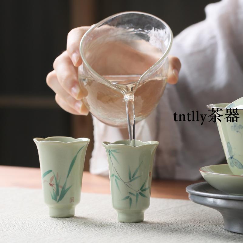 【現貨免運】手繪草木灰葵口聞香杯 復古陶瓷品茗家用茶杯喝水主人杯 德化茶具-細節圖2