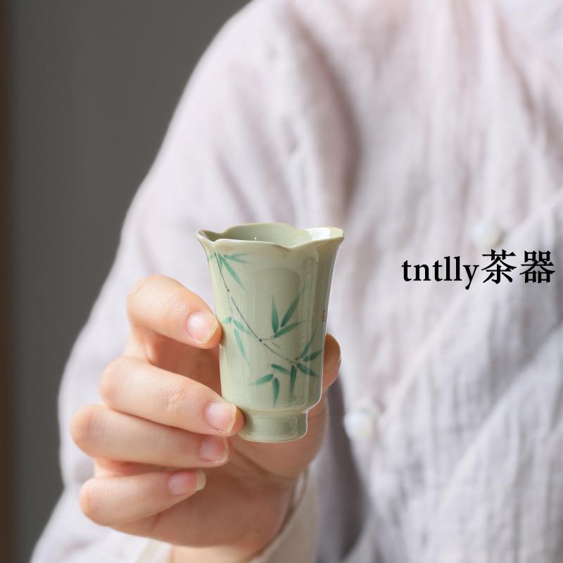 【現貨免運】手繪草木灰葵口聞香杯 復古陶瓷品茗家用茶杯喝水主人杯 德化茶具-細節圖3