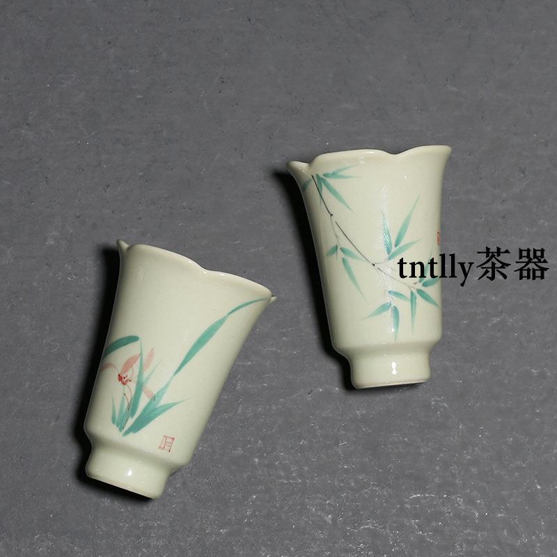 【現貨免運】手繪草木灰葵口聞香杯 復古陶瓷品茗家用茶杯喝水主人杯 德化茶具-細節圖4