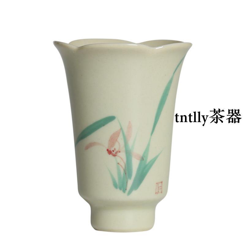 【現貨免運】手繪草木灰葵口聞香杯 復古陶瓷品茗家用茶杯喝水主人杯 德化茶具-細節圖5