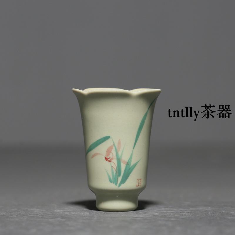 【現貨免運】手繪草木灰葵口聞香杯 復古陶瓷品茗家用茶杯喝水主人杯 德化茶具-細節圖6