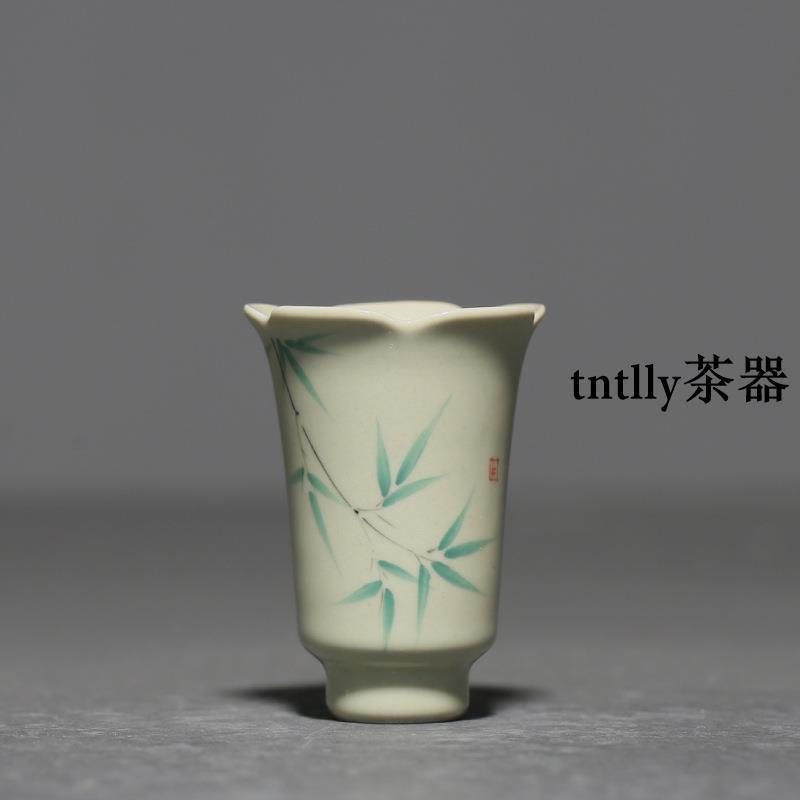 【現貨免運】手繪草木灰葵口聞香杯 復古陶瓷品茗家用茶杯喝水主人杯 德化茶具-細節圖7