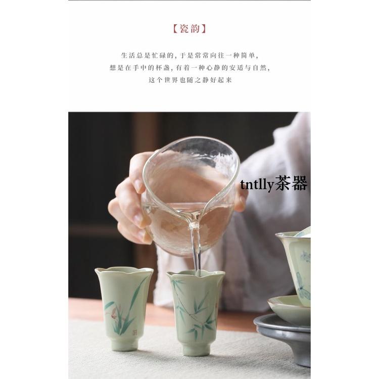 【現貨免運】手繪草木灰葵口聞香杯 復古陶瓷品茗家用茶杯喝水主人杯 德化茶具-細節圖9
