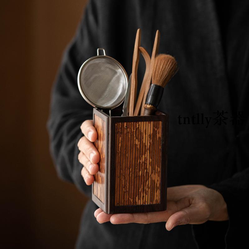 【現貨免運】茶道六君子湘妃竹茶具配件茶勺茶夾 中式茶道筒收納 配件套裝 德化茶具-細節圖2