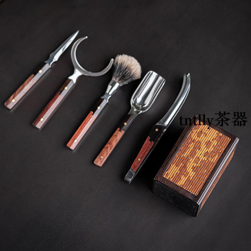 【現貨免運】茶道六君子湘妃竹茶具配件茶勺茶夾 中式茶道筒收納 配件套裝 德化茶具-細節圖4