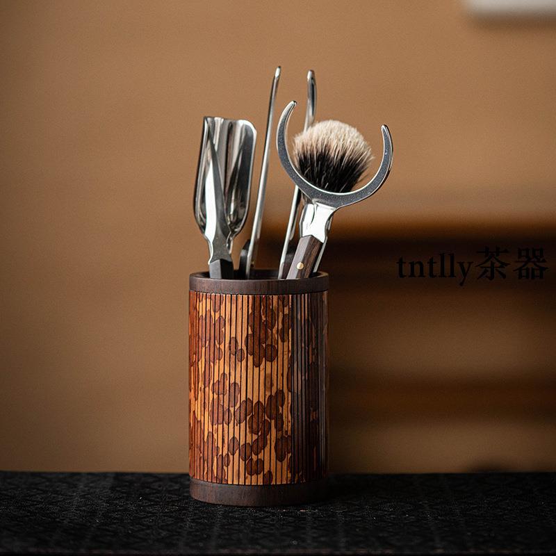 【現貨免運】茶道六君子湘妃竹茶具配件茶勺茶夾 中式茶道筒收納 配件套裝 德化茶具-細節圖7