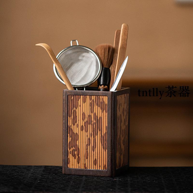 【現貨免運】茶道六君子湘妃竹茶具配件茶勺茶夾 中式茶道筒收納 配件套裝 德化茶具-細節圖8