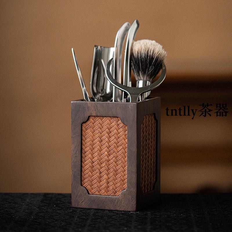 【現貨免運】茶道六君子湘妃竹茶具配件茶勺茶夾 中式茶道筒收納 配件套裝 德化茶具-細節圖9