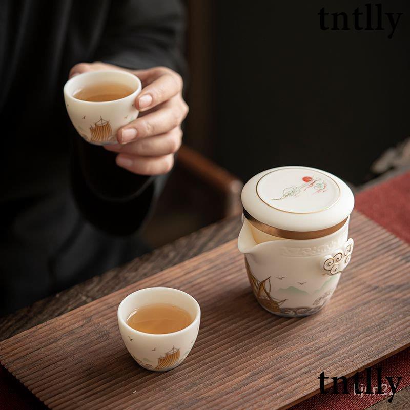 ☕茶壺 中式羊脂瓷白旅行茶具套裝 快客杯陶瓷便攜包高檔戶外家用 泡茶組 旅行茶杯組 小泡茶組 陶瓷 旅行 杯-細節圖2