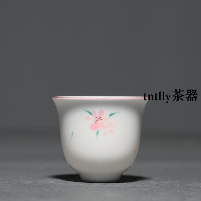 【現貨免運】手繪白瓷蘭杯 中式釉下彩品茗杯家用陶瓷功夫茶具 德化茶具-細節圖6