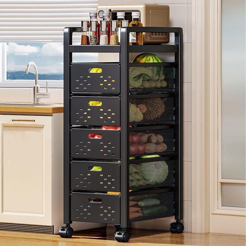 ✨速發免運✨ 免安裝 廚房收納架 置物架 落地架 夾縫櫃 儲物架 夾縫收納櫃 抽屜式收納盒 菜籃子 收納櫃 細縫收納櫃-細節圖4