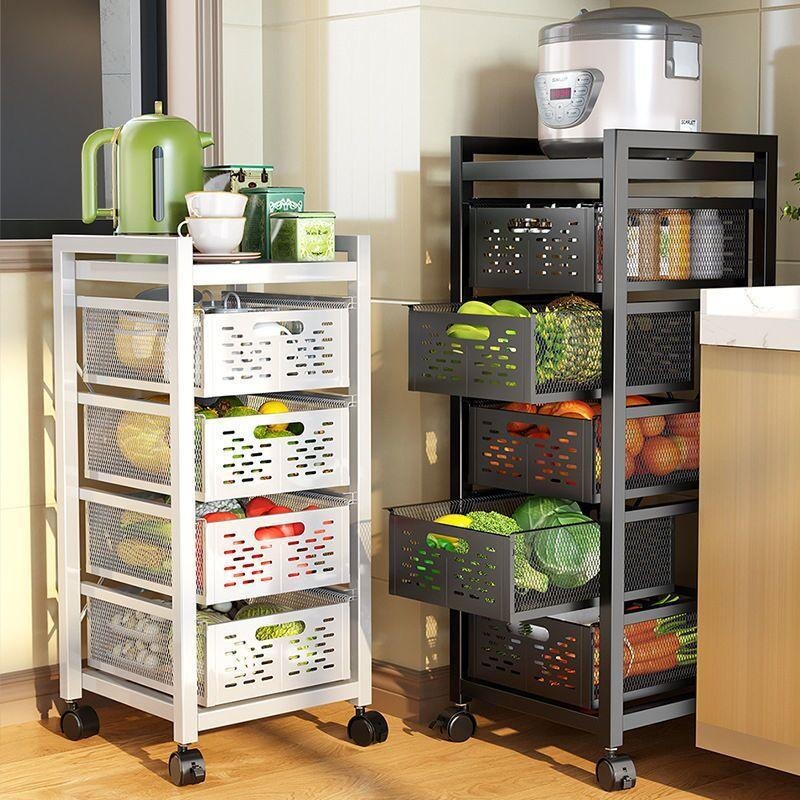 ✨速發免運✨ 免安裝 廚房收納架 置物架 落地架 夾縫櫃 儲物架 夾縫收納櫃 抽屜式收納盒 菜籃子 收納櫃 細縫收納櫃-細節圖6