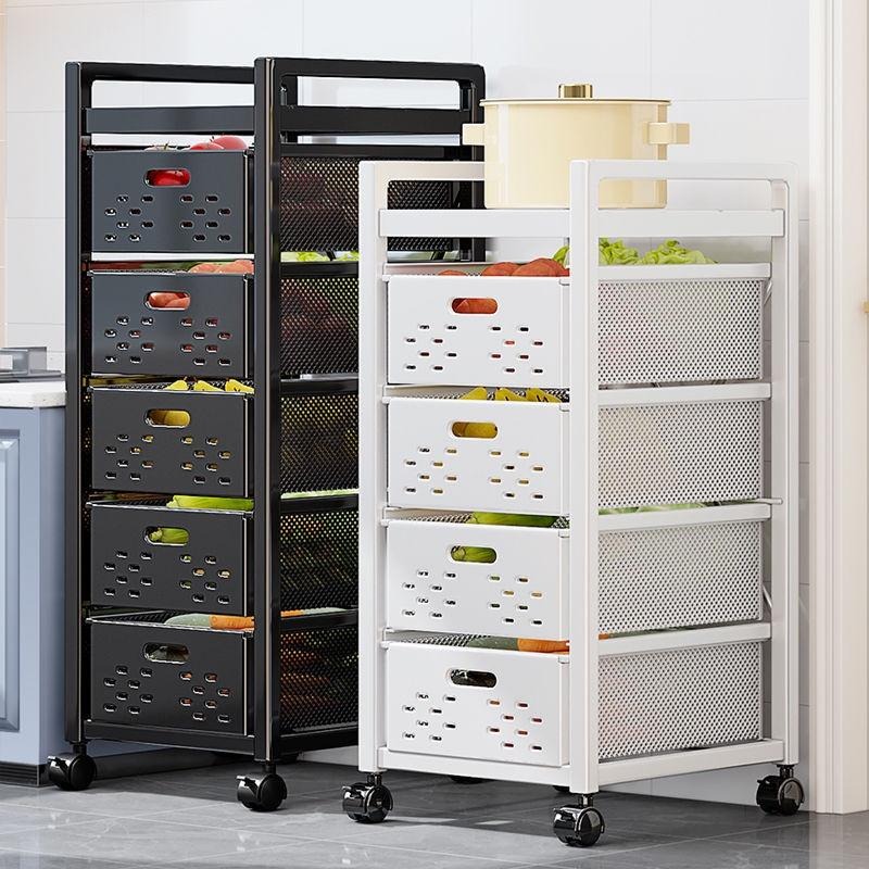 ✨速發免運✨ 免安裝 廚房收納架 置物架 落地架 夾縫櫃 儲物架 夾縫收納櫃 抽屜式收納盒 菜籃子 收納櫃 細縫收納櫃-細節圖7