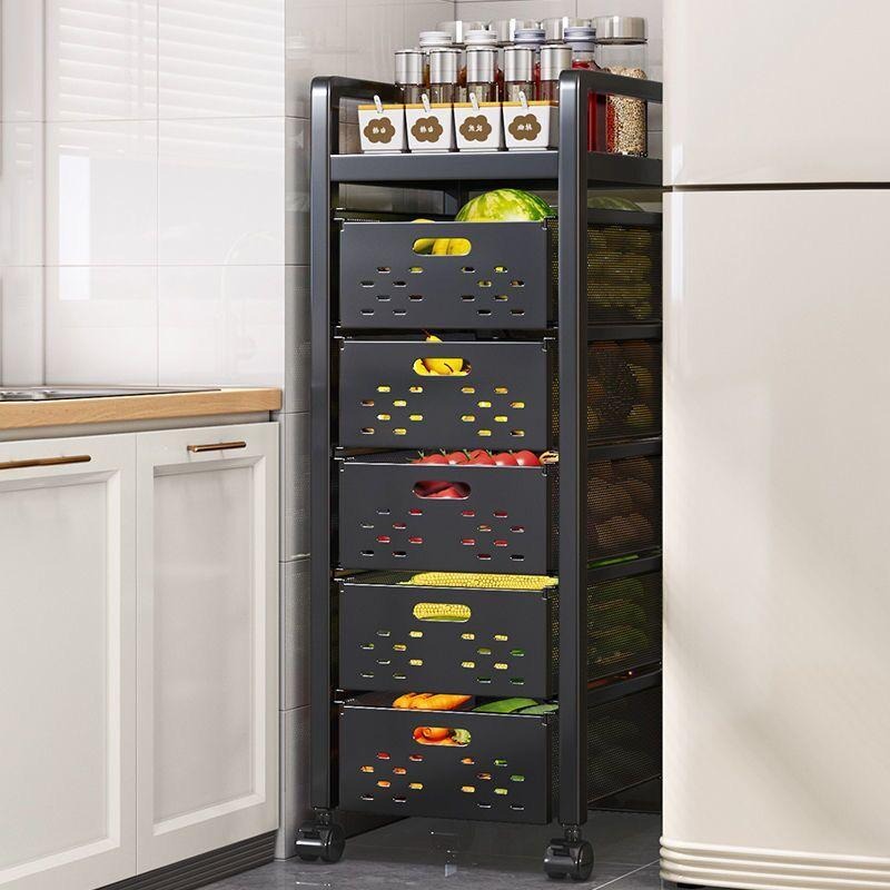 ✨速發免運✨ 免安裝 廚房收納架 置物架 落地架 夾縫櫃 儲物架 夾縫收納櫃 抽屜式收納盒 菜籃子 收納櫃 細縫收納櫃-細節圖8