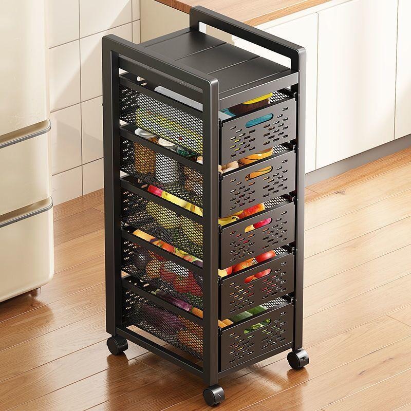 ✨速發免運✨ 免安裝 廚房收納架 置物架 落地架 夾縫櫃 儲物架 夾縫收納櫃 抽屜式收納盒 菜籃子 收納櫃 細縫收納櫃-細節圖9