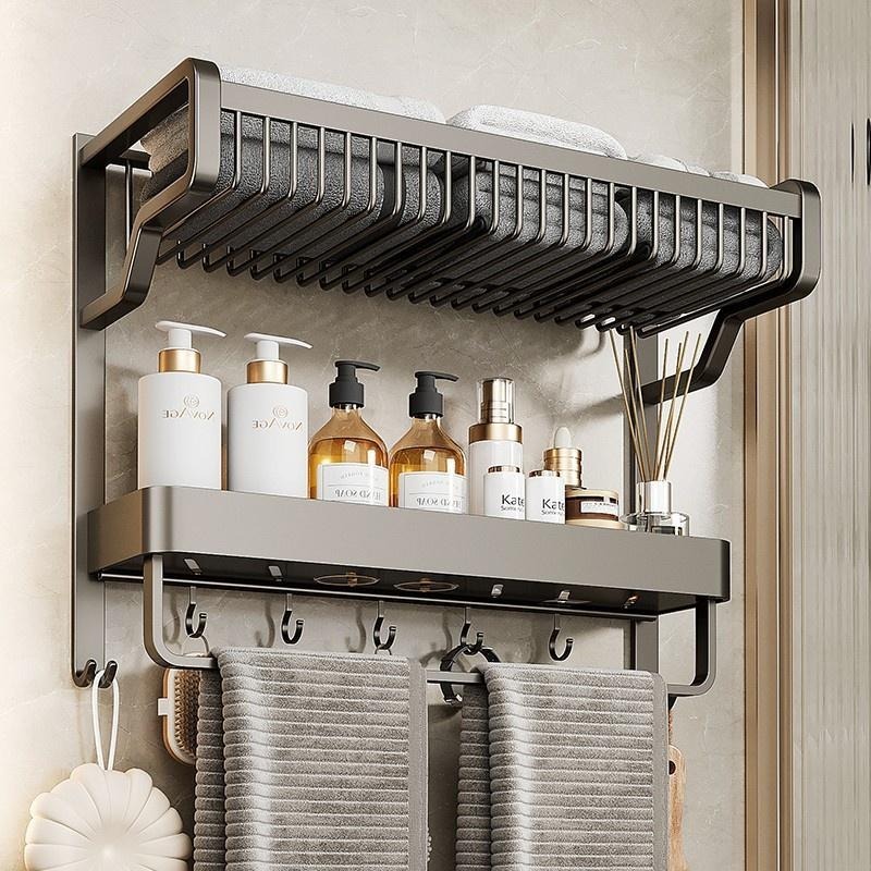 ✨免運✨ 浴室毛巾架 衛浴置物架 廁所置物架 置物架 免打孔置物架 浴巾架 太空鋁置物架 浴室掛架-細節圖5