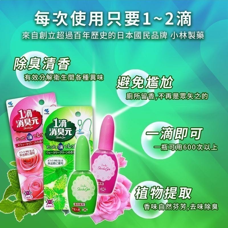 【日本原裝進口 台灣現貨】一滴消臭元 小林製藥 一滴消臭元 清香 玫瑰 20ml 1滴消臭元 小林一滴消臭 消臭-細節圖3