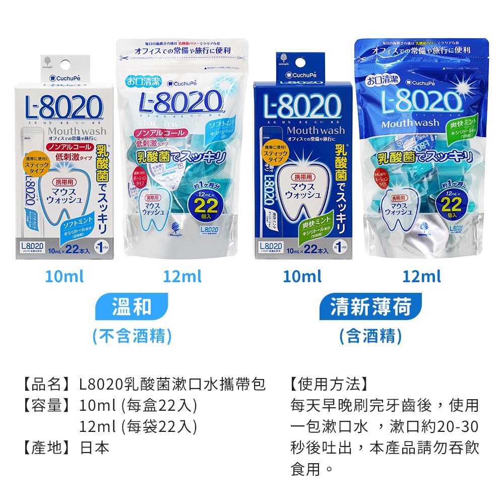 【日本原裝進口 台灣現貨】L8020 樂可麗舒 乳酸漱口水 漱口水 隨身包 10ML 12ML 漱口水旅行 口腔清新-細節圖3