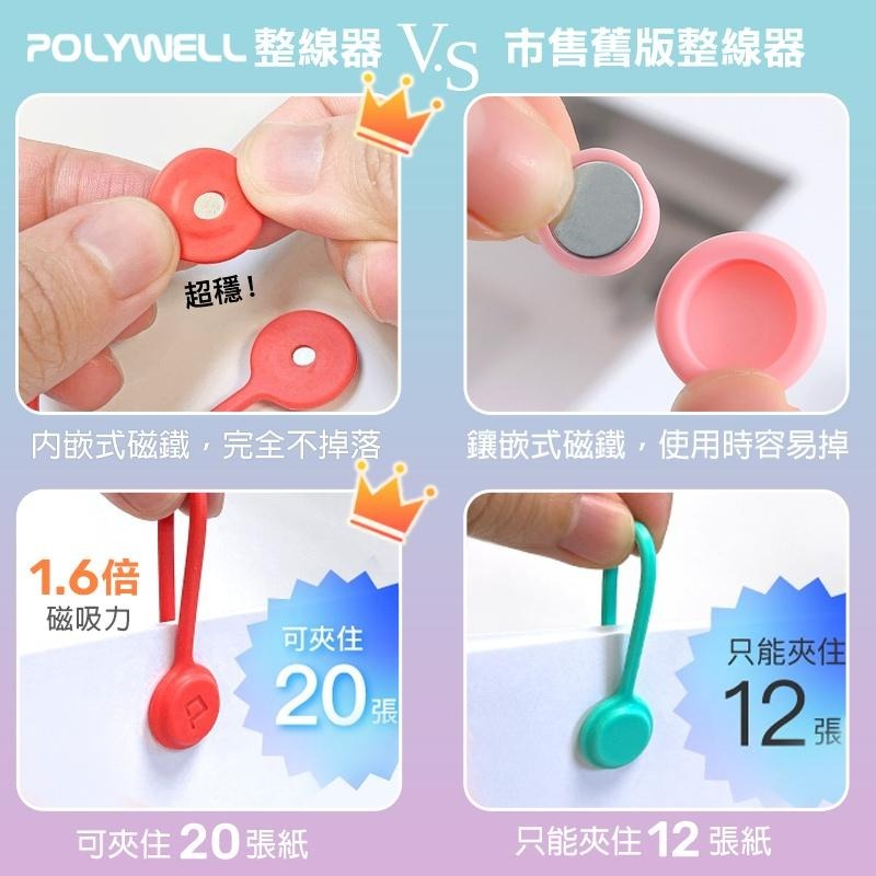 POLYWELL 磁吸理線器 磁吸 束帶 綁帶 電線收納 充電線收納 束線帶 理線器 整線 集線 收線器 捆綁帶 理線-細節圖3