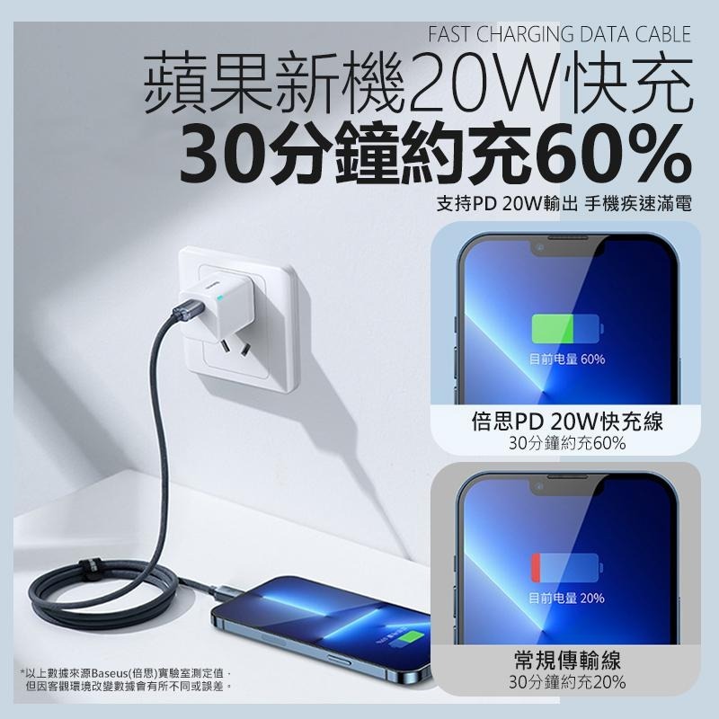 Baseus 倍思 晶耀系列 20W TYPEC to IP 1.2m 2m iphone 充電線 蘋果充電線 快充線-細節圖5