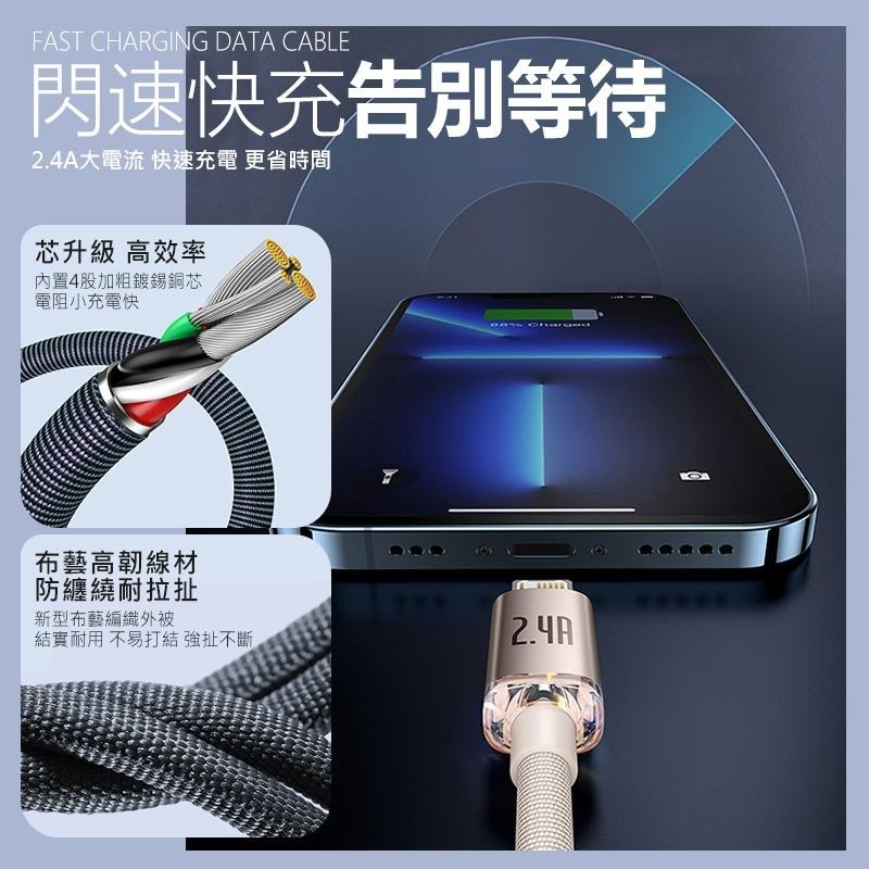 Baseus 倍思 晶耀系列 2.4A USB to IP 1.2m 2m iphone 充電線 蘋果充電線 快充線-細節圖4