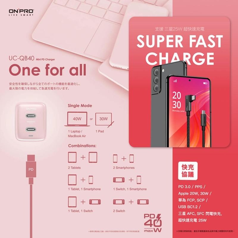 ONPRO 40W充電頭 氮化鎵GaN pd快充頭 雙Type-C 快充頭 充電頭快充 PD快充 雙孔充電頭 雙pd快充-細節圖6