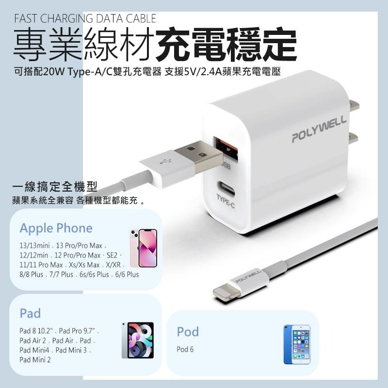 POLYWELL 蘋果充電線 3A 傳輸線 Lightning充電線 20cm 50cm 1M 2M iPhone充電線-細節圖7