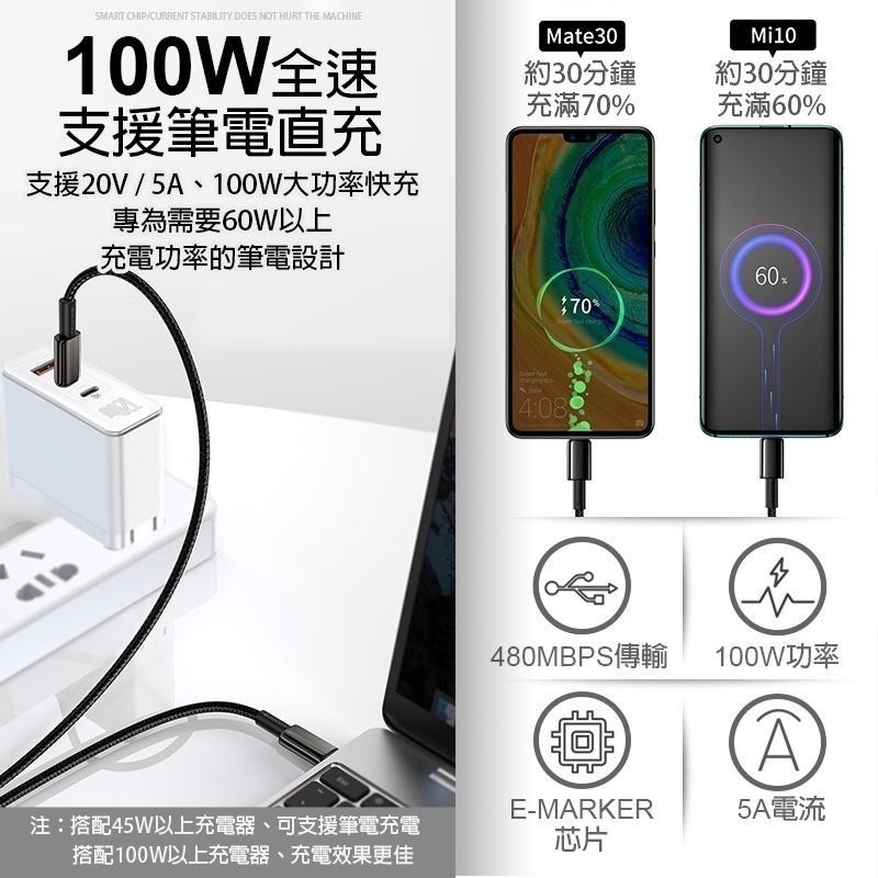 Baseus 倍思 鎢金 100W 雙Type C 充電線 PD 快充線 傳輸線 充電線 手機線 MAC 蘋果充電器-細節圖3