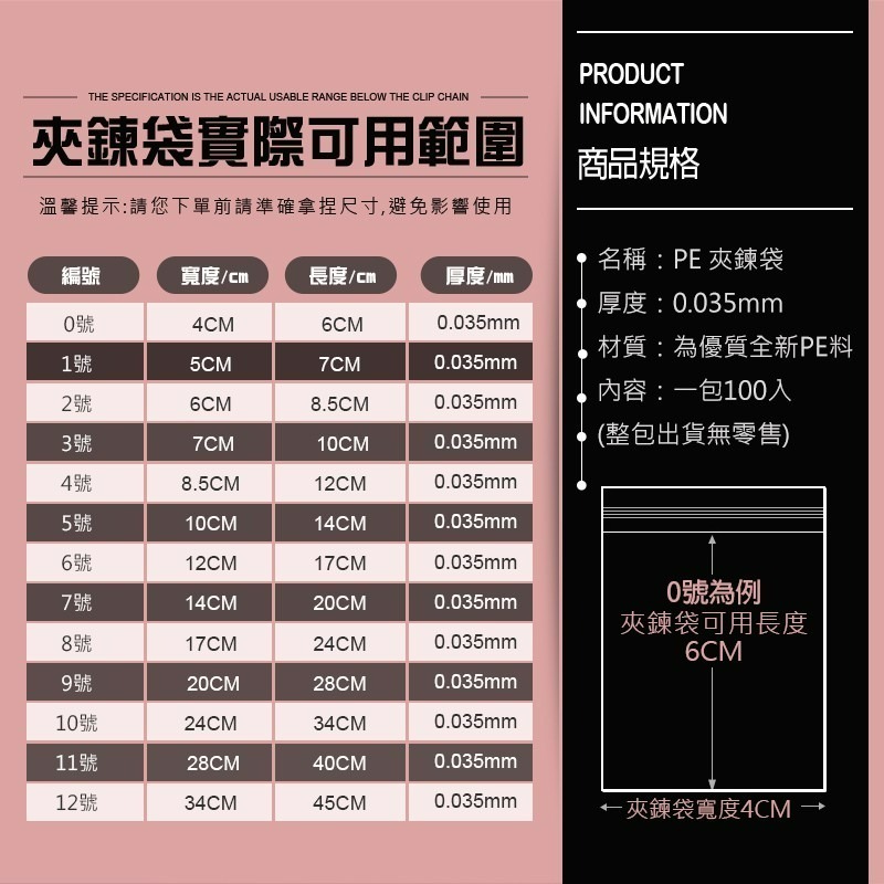 臺灣出貨 PE夾鏈袋 0~6號 由任袋 規格袋 保鮮袋拉鍊袋 零件袋 餅乾袋 飾品袋 夾鍊袋 收藏袋 零錢袋-細節圖7
