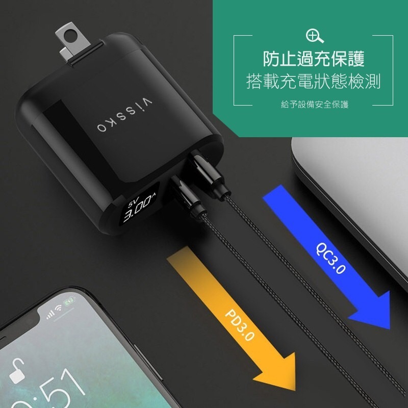 QC+PD PD充電頭 PD快充頭 PD充電器 TYPEC快充頭 雙孔快充頭 豆腐頭 充電頭 USB-C頭 iphone-細節圖8