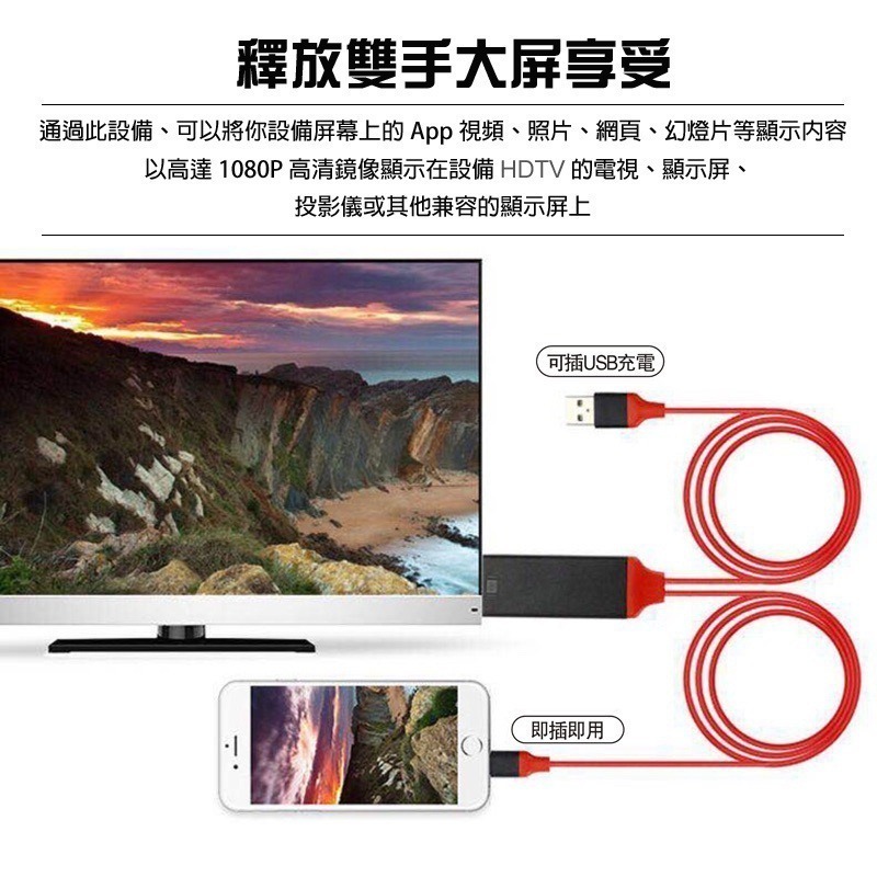 不延遲iPhone HDTV 轉接線 1080P 影音轉接線 手機轉電視 電視轉接線 同屏轉接線 同屏線 電視棒-細節圖5