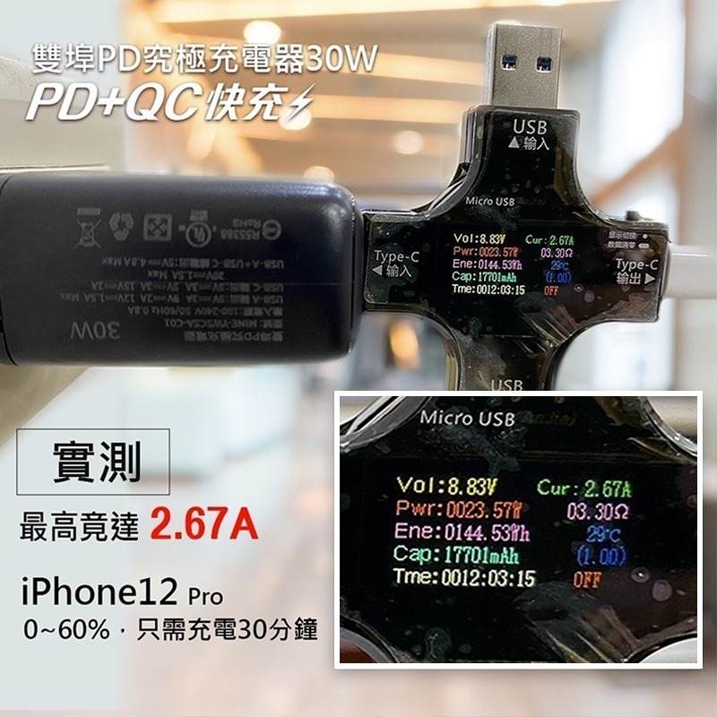 30W 充電頭 PD QC 快充頭 充電器 快充 TYPEC充電頭 iphone ipad 三星 蘋果快充 PD充電頭-細節圖3