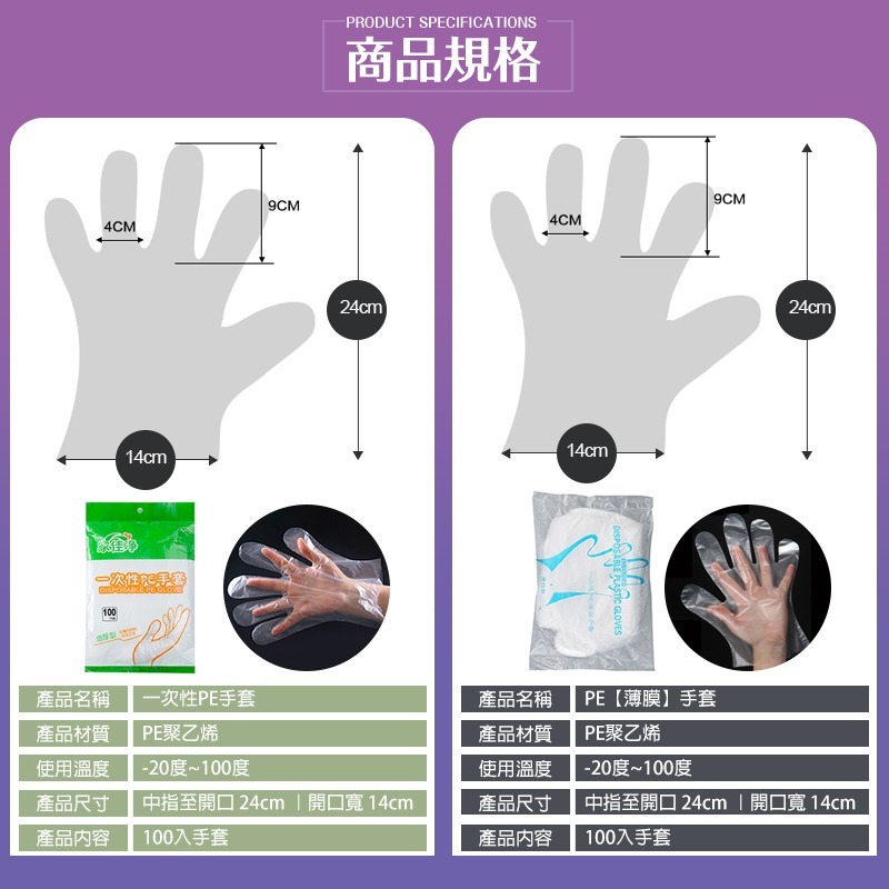 一次性透明手套【100入/50雙】 PE 透明手套塑膠手套 一次性手套 工作手套 拋棄式手套 無粉手套 手套 手扒雞手套-細節圖9