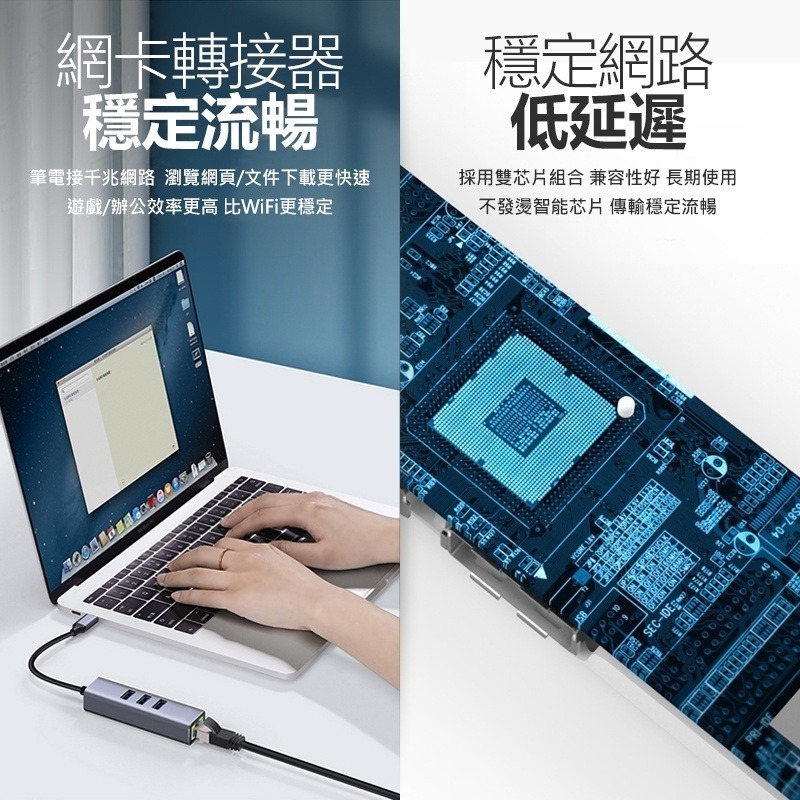 鋁合金 四合一 千兆網卡 USB3.0 網路轉接 usb 擴充 網卡轉接器 網路卡 網路轉接器 HUB RJ45-細節圖4
