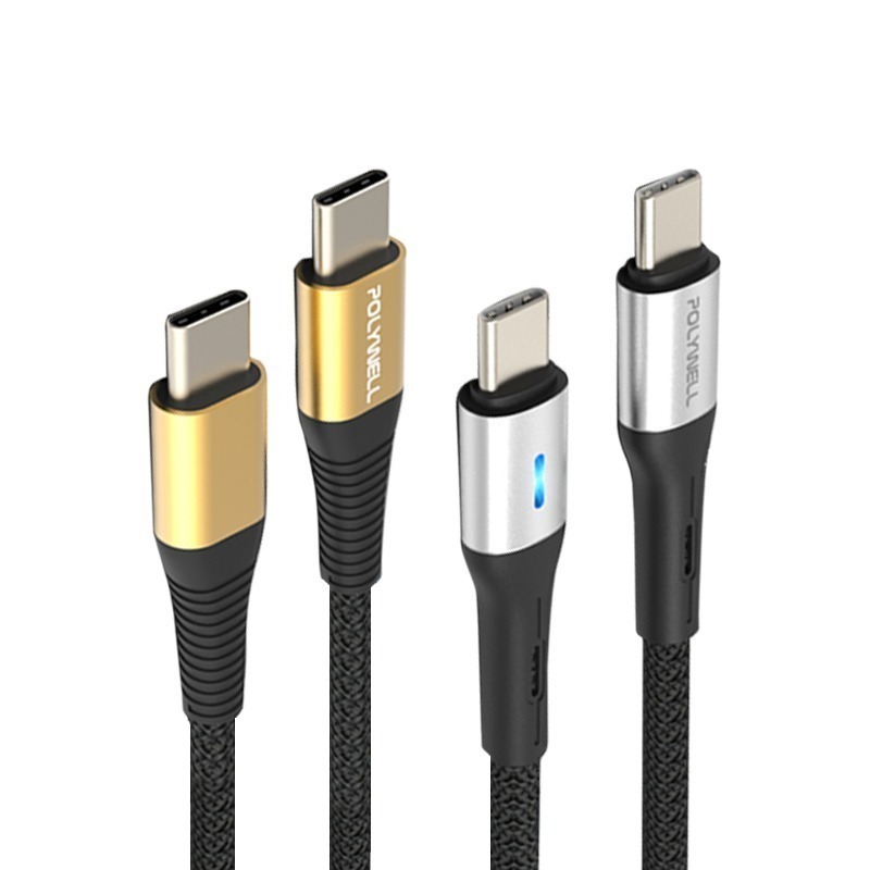 POLYWELL LED Type-C PD編織快充線 pd快充線 typec充電線 雙typec 安卓快充線 寶利威爾-細節圖2