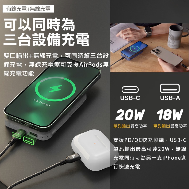 ADAM磁吸無線快充行動電源 磁吸充電 Magsafe 行充 GravityC2 行動電源 無線充電 行動充 萬能充-細節圖7